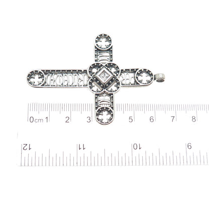 925 Sterling Silver Vintage Princess-Cut C Z Cross Oxidized Slide Pendant