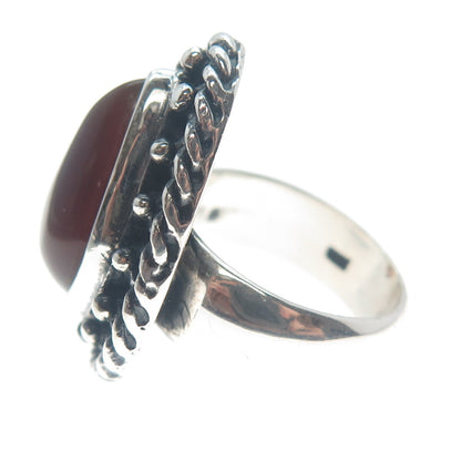 925 Sterling Silver Vintage Real Pear-Cut Carnelian Oxidized Ring Size 8.25