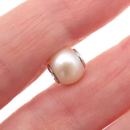 Pandora 925 Sterling Silver Faux Pearl Essence Dignity Slide Bead Charm
