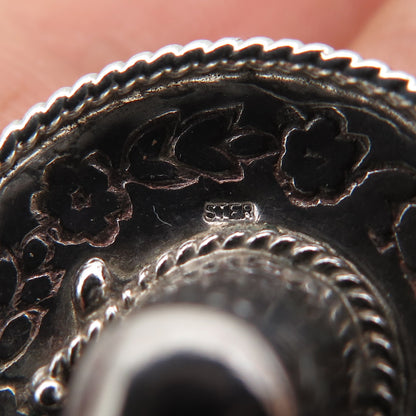 925 Sterling Silver Vintage Sombrero Oxidized 3D Charm Pendant