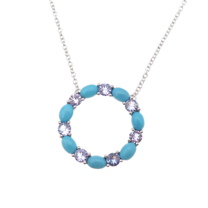 925 Sterling Real Turquoise & Tanzanite Circle of Life Cable Chain Necklace 18"