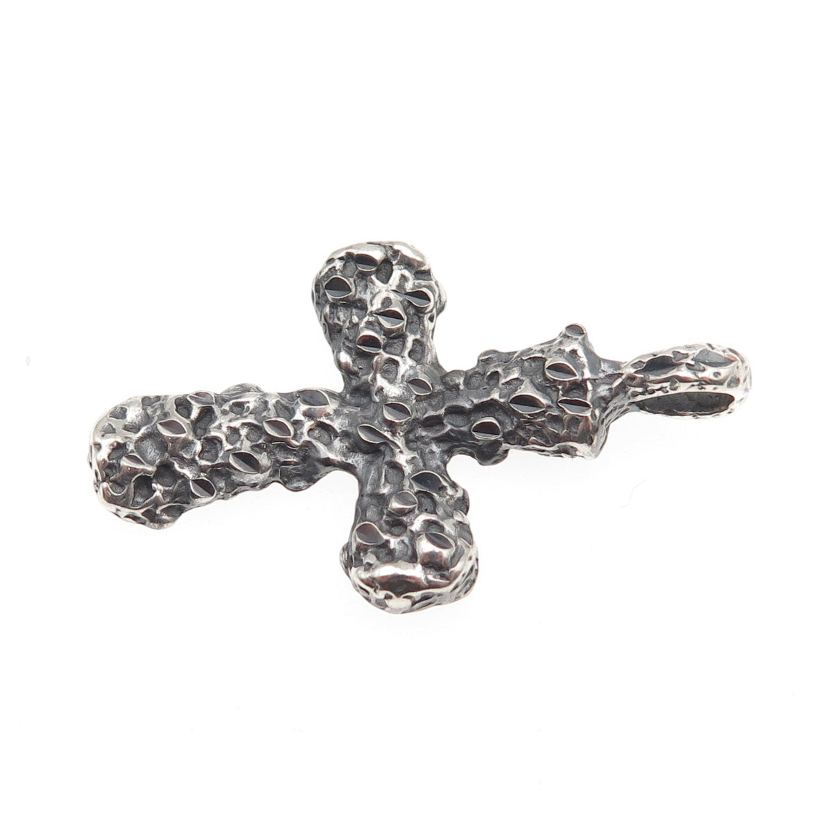 925 Sterling Silver Vintage Modernist Nugget Cross Oxidized Pendant