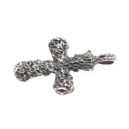 925 Sterling Silver Vintage Modernist Nugget Cross Oxidized Pendant