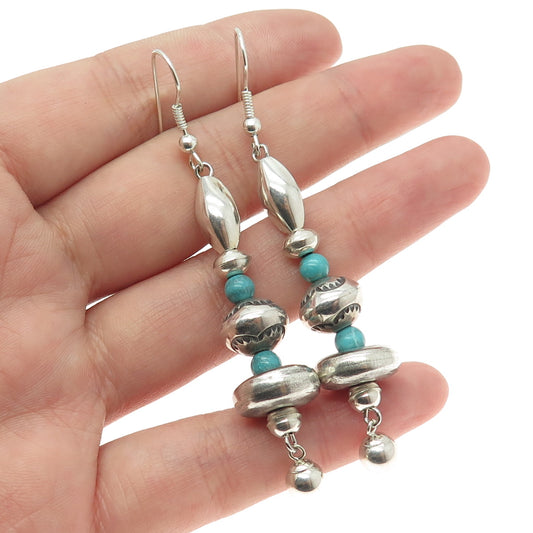 Old Pawn 925 Sterling Silver Southwestern Bisbee Turquoise Navajo Pearl Earrings