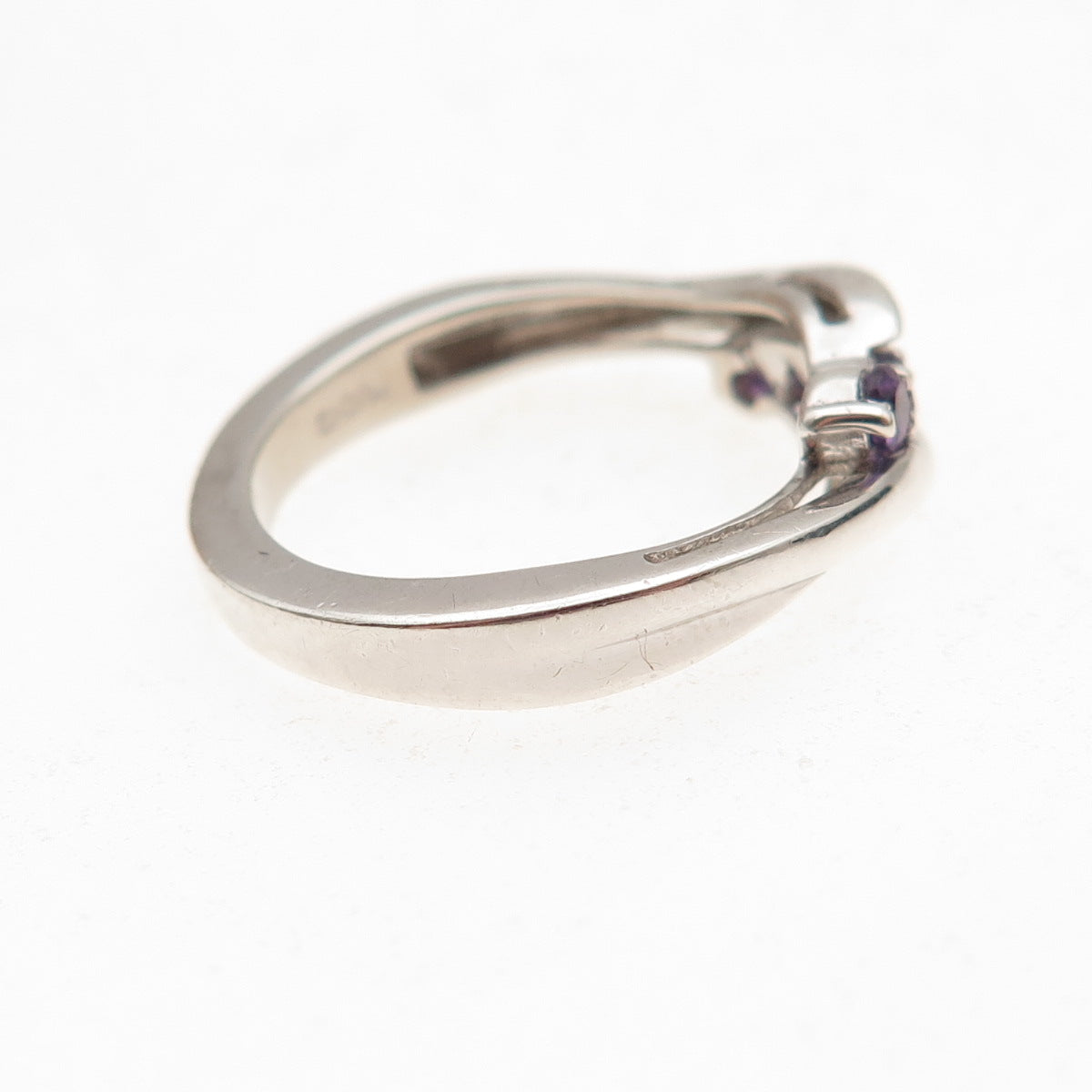 Heng Ngai 925 Sterling Silver Vintage Real Round-Cut Amethyst Ring Size 6.25
