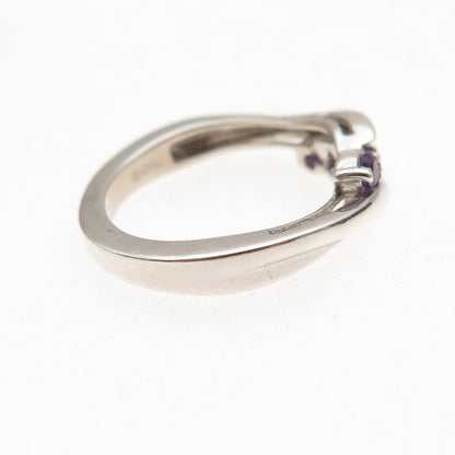 Heng Ngai 925 Sterling Silver Vintage Real Round-Cut Amethyst Ring Size 6.25