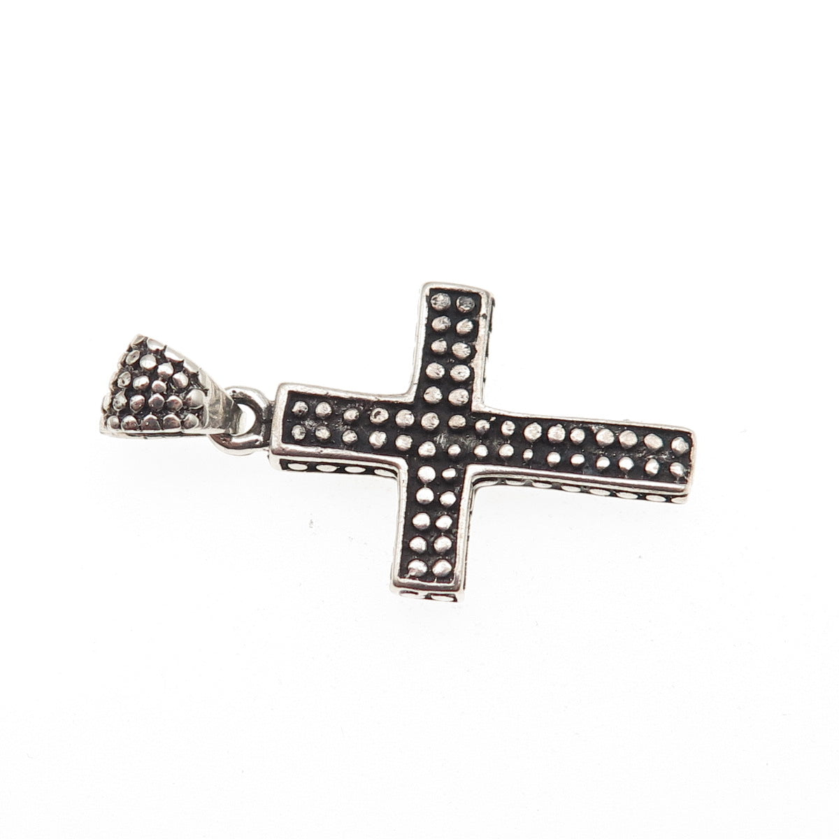 925 Sterling Silver Vintage Granulated Cross Oxidized Charm Pendant