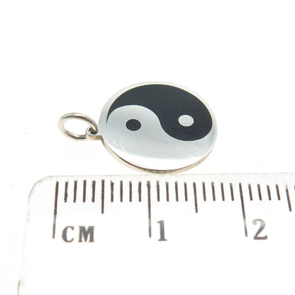 925 Sterling Silver Black Enamel Yin Yang Round Tag Minimalist Charm Pendant