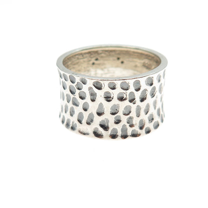 925 Sterling Silver 14K Gold Vintage Round-Cut C Z Heart Hammered Ring Size 7.75