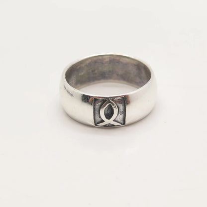 925 Sterling Silver Vintage Ichthys Fish Band Ring Size 5