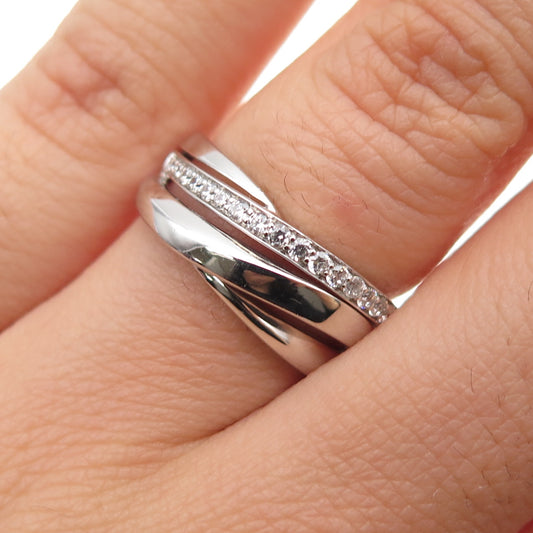 925 Sterling Silver Round-Cut C Z Crisscross Ring Size 6.5