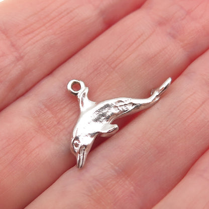 925 Sterling Silver Vintage Friendly Dolphin 3D Mini Charm Pendant