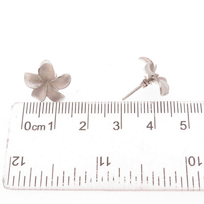 925 Sterling Silver Hawaiian Plumeria Flower Stud Earrings