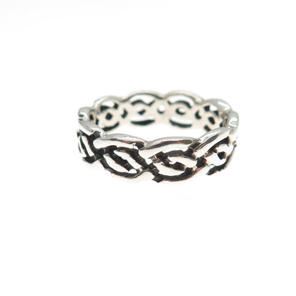 SEA GEMS 925 Sterling Silver Vintage Celtic Braided Oxidized Band Ring Size 5.25