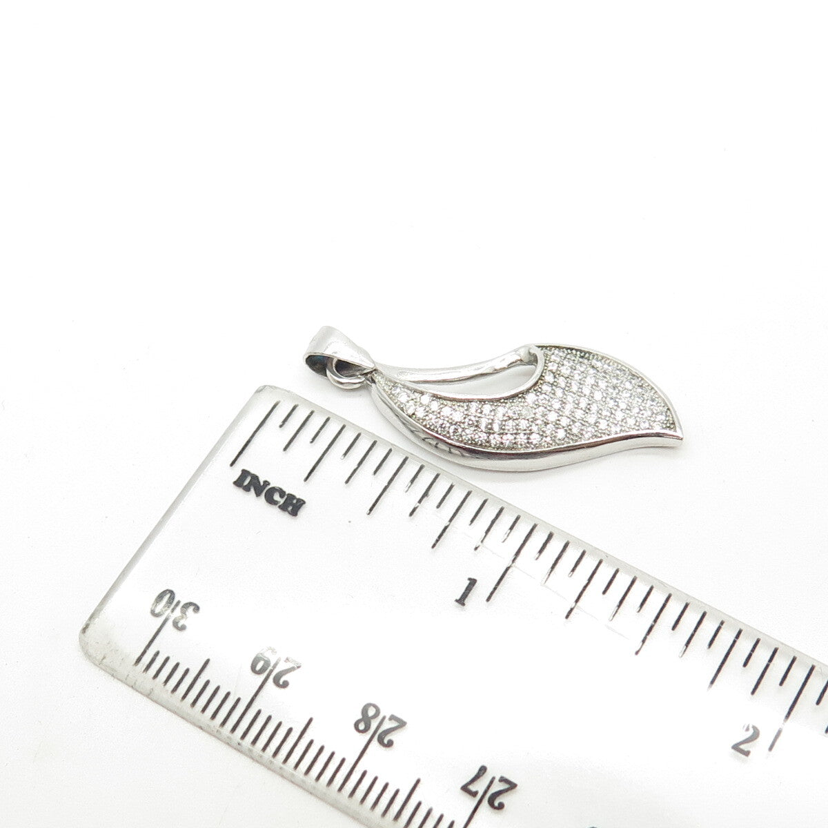 925 Sterling Silver C Z Modernist Floral Leaf Pendant