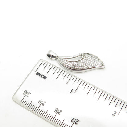 925 Sterling Silver C Z Modernist Floral Leaf Pendant