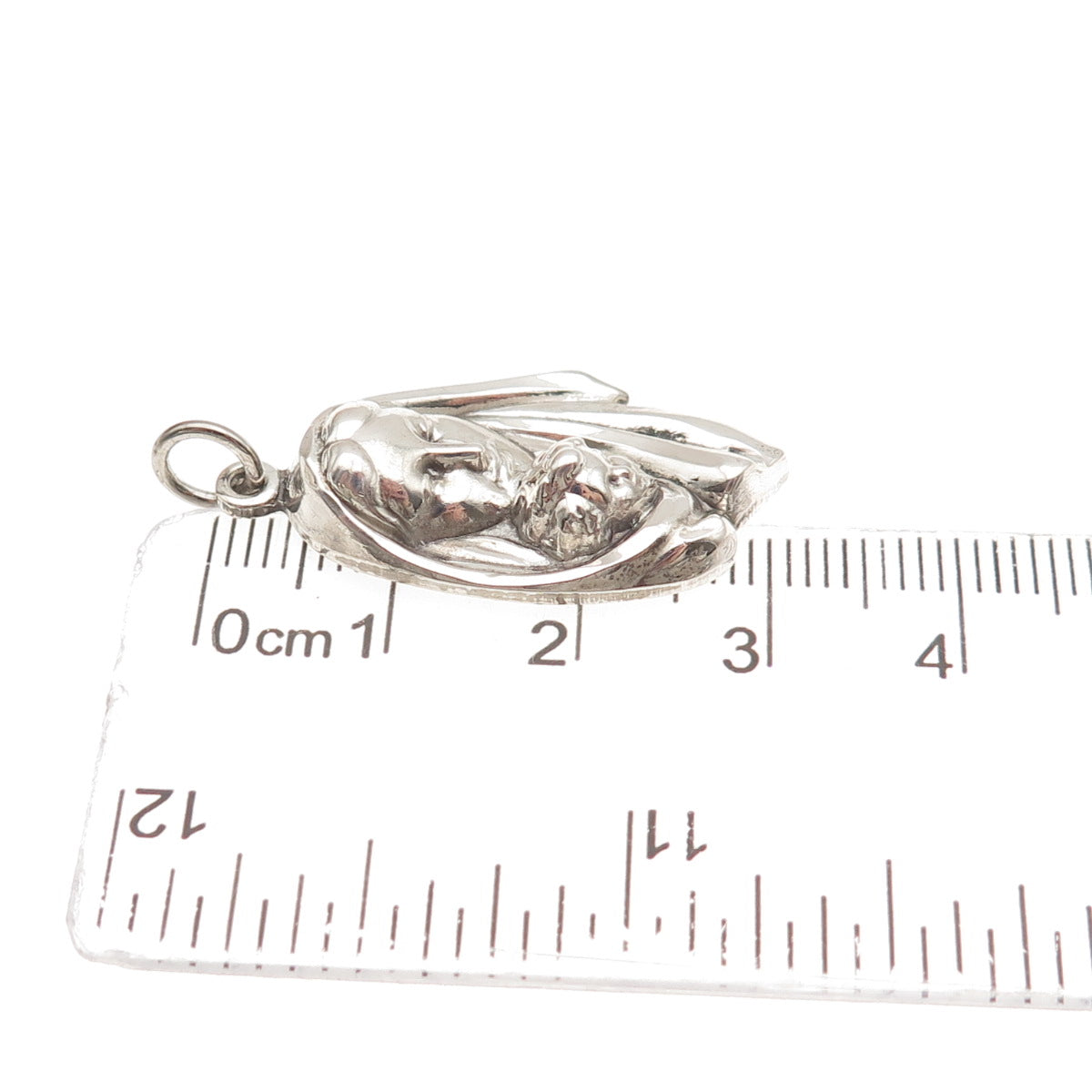 925 Sterling Silver Vintage St. Mary & Jesus Oxidized Charm Pendant
