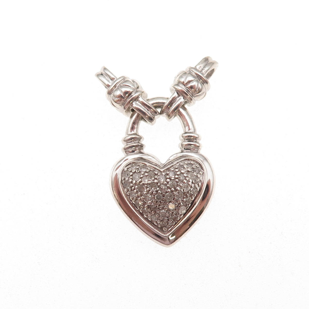 925 Sterling Silver Real Round-Cut Diamond Heart Centerpiece Slide Pendant