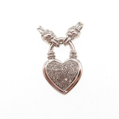 925 Sterling Silver Real Round-Cut Diamond Heart Centerpiece Slide Pendant