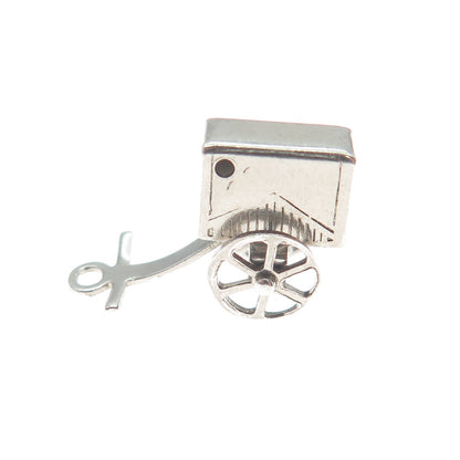 925 Sterling Silver Antique Art Deco Pull Cart Minimalist 3D Charm Pendant