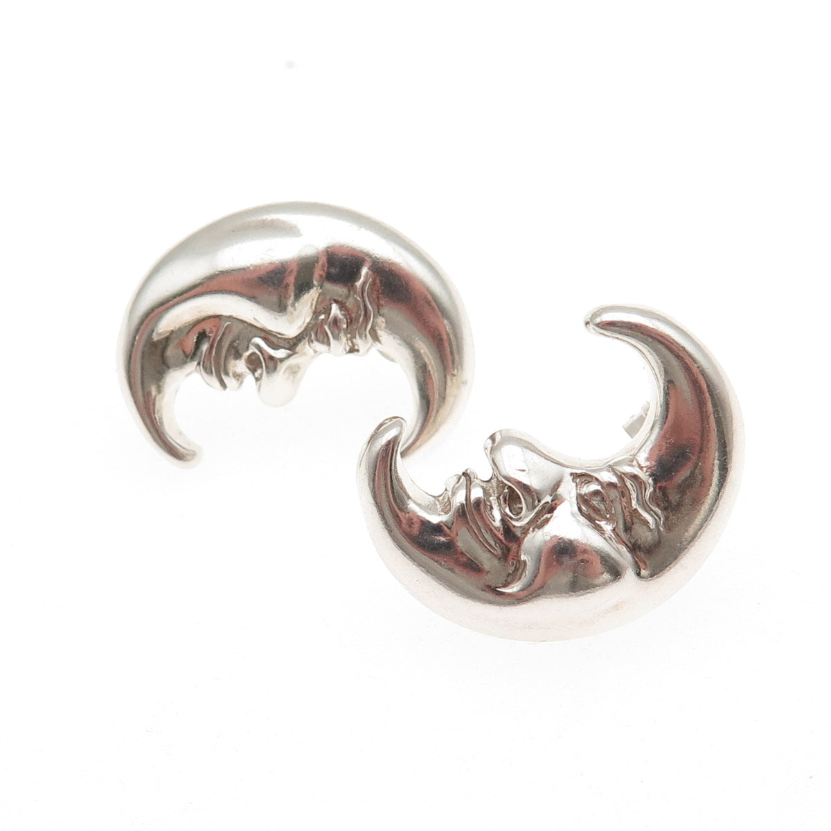 SHUBE 925 Sterling Silver Vintage Crescent Man in the Moon Modernist Earrings
