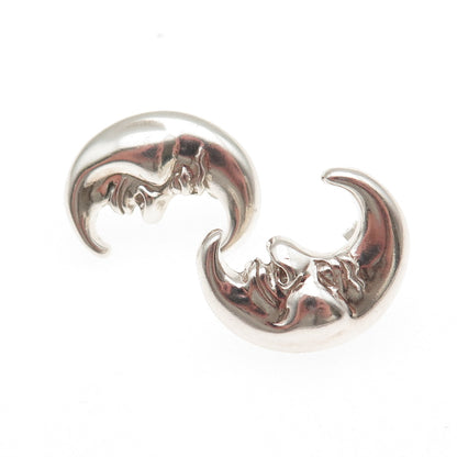 SHUBE 925 Sterling Silver Vintage Crescent Man in the Moon Modernist Earrings