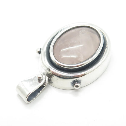 925 Sterling Silver Vintage Real Rose Quartz Gem Amulet Pendant