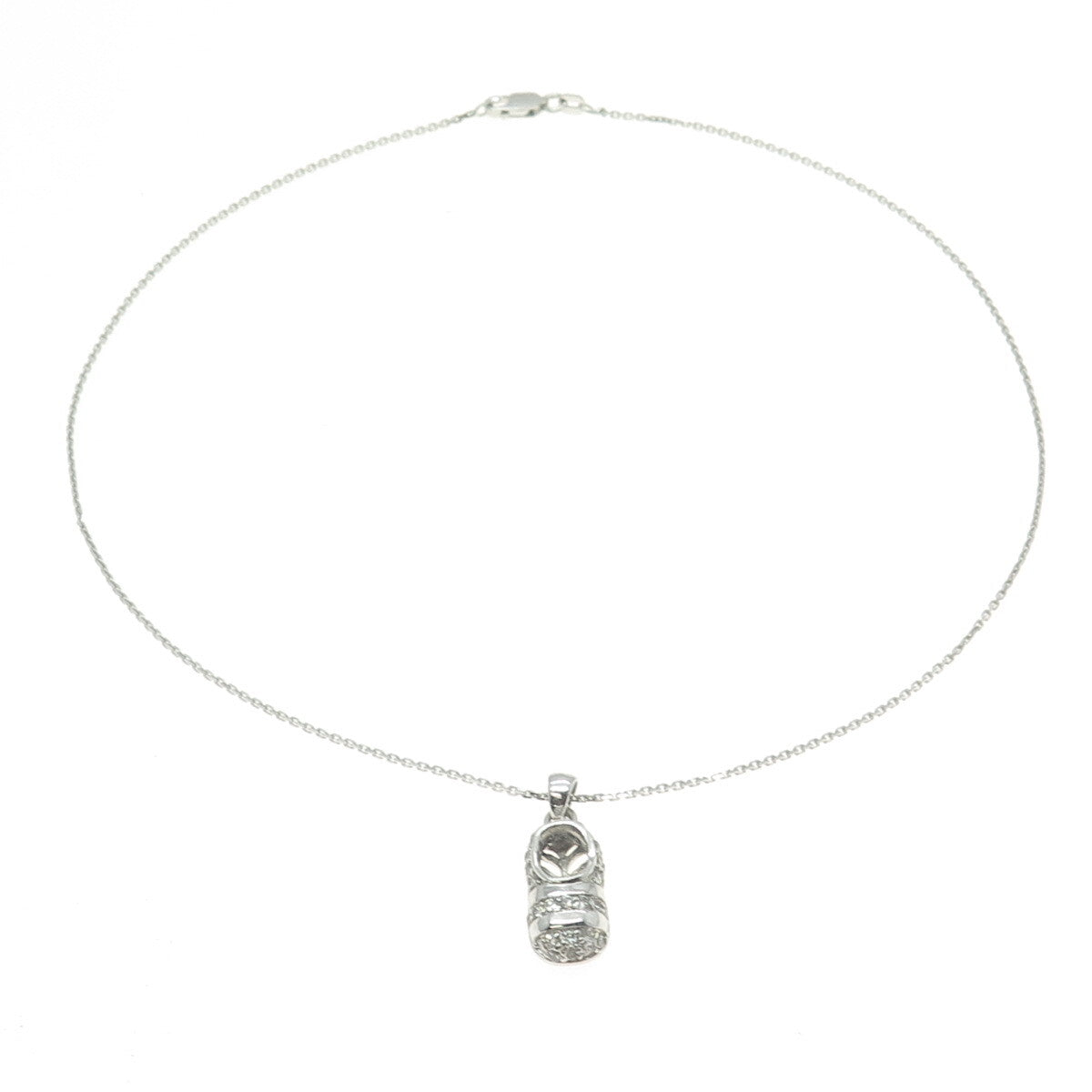 925 Sterling Silver Round-Cut C Z Baby Shoe Cable Chain Necklace 16"