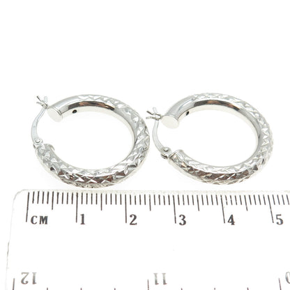 925 Sterling Silver Diamond-Cut Hoop Earrings