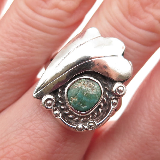 Old Pawn 925 Sterling Silver Vintage Royston Turquoise Floral Tribal Ring Size 7