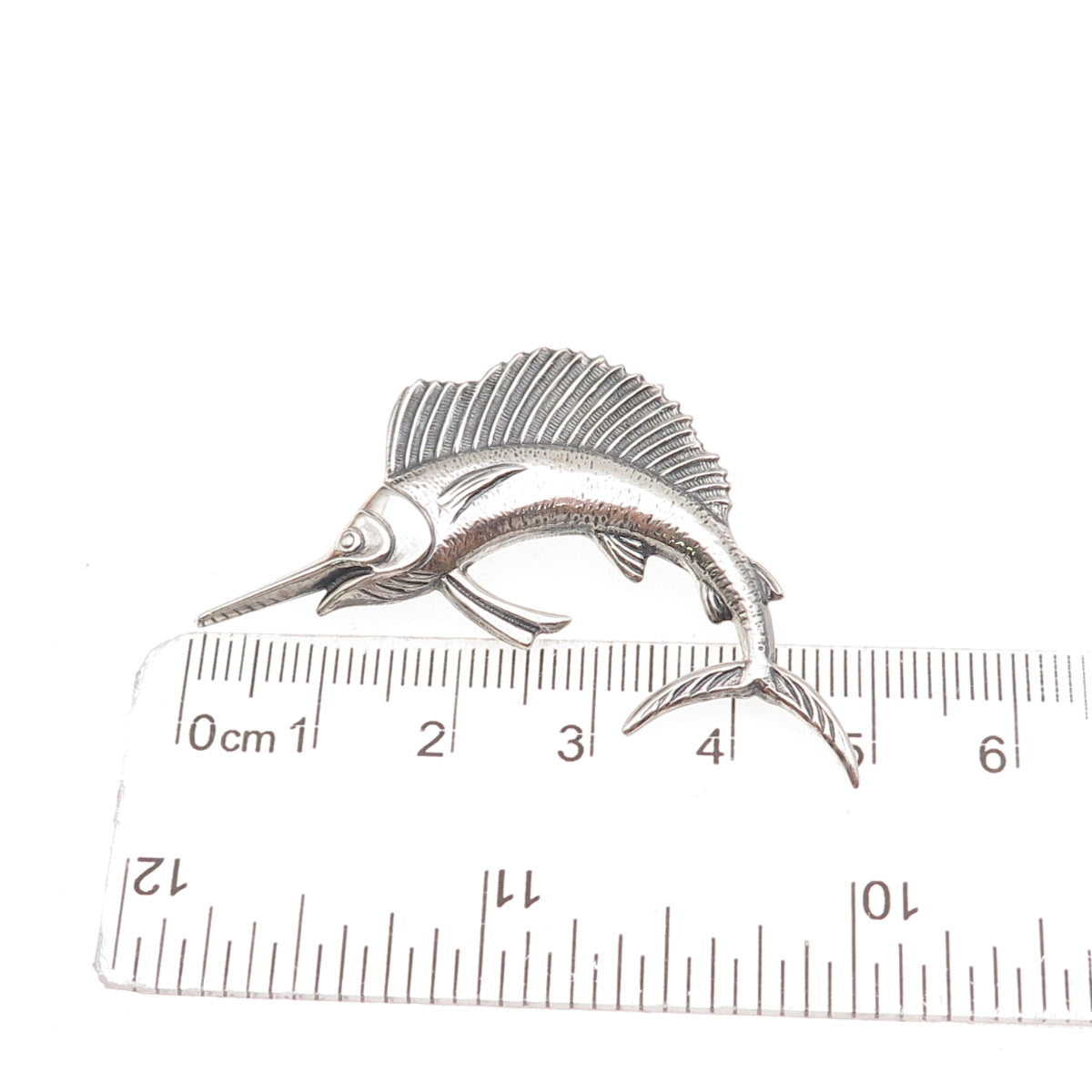 925 Sterling Silver Vintage Swordfish Oxidized Pin Brooch