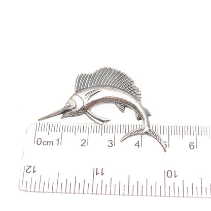 925 Sterling Silver Vintage Swordfish Oxidized Pin Brooch