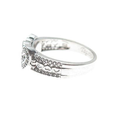 BGE BRADFORD 925 Sterling Real White Topaz Heart Together As One Ring Size 8.5