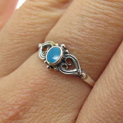 925 Sterling Silver Vintage Real Bisbee Turquoise Heart Ring Size 8.5