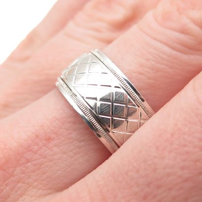925 Sterling Silver Vintage Textured Rotating Band Ring Size 7.25