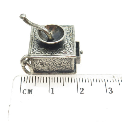 DANECRAFT Sterling Silver Antique Coffee Grinder Mechanical Minimalist Pendant