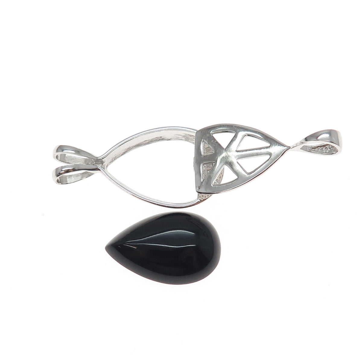 925 Sterling Silver Vintage Real Black Onyx Interchangeable Charm Pendant