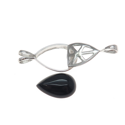 925 Sterling Silver Vintage Real Black Onyx Interchangeable Charm Pendant