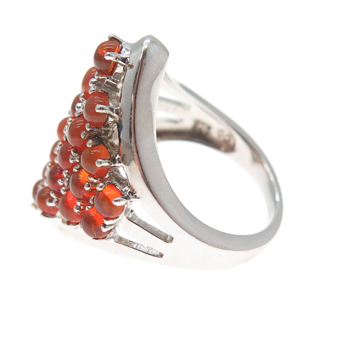 925 Sterling Silver Real Cabochon Fire Opal Cluster Ring Size 6.25