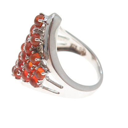 925 Sterling Silver Real Cabochon Fire Opal Cluster Ring Size 6.25