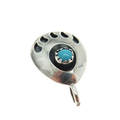 Old Pawn 925 Sterling Silver Bisbee Turquoise Snake Eye Bear Paw Tribal Pendant