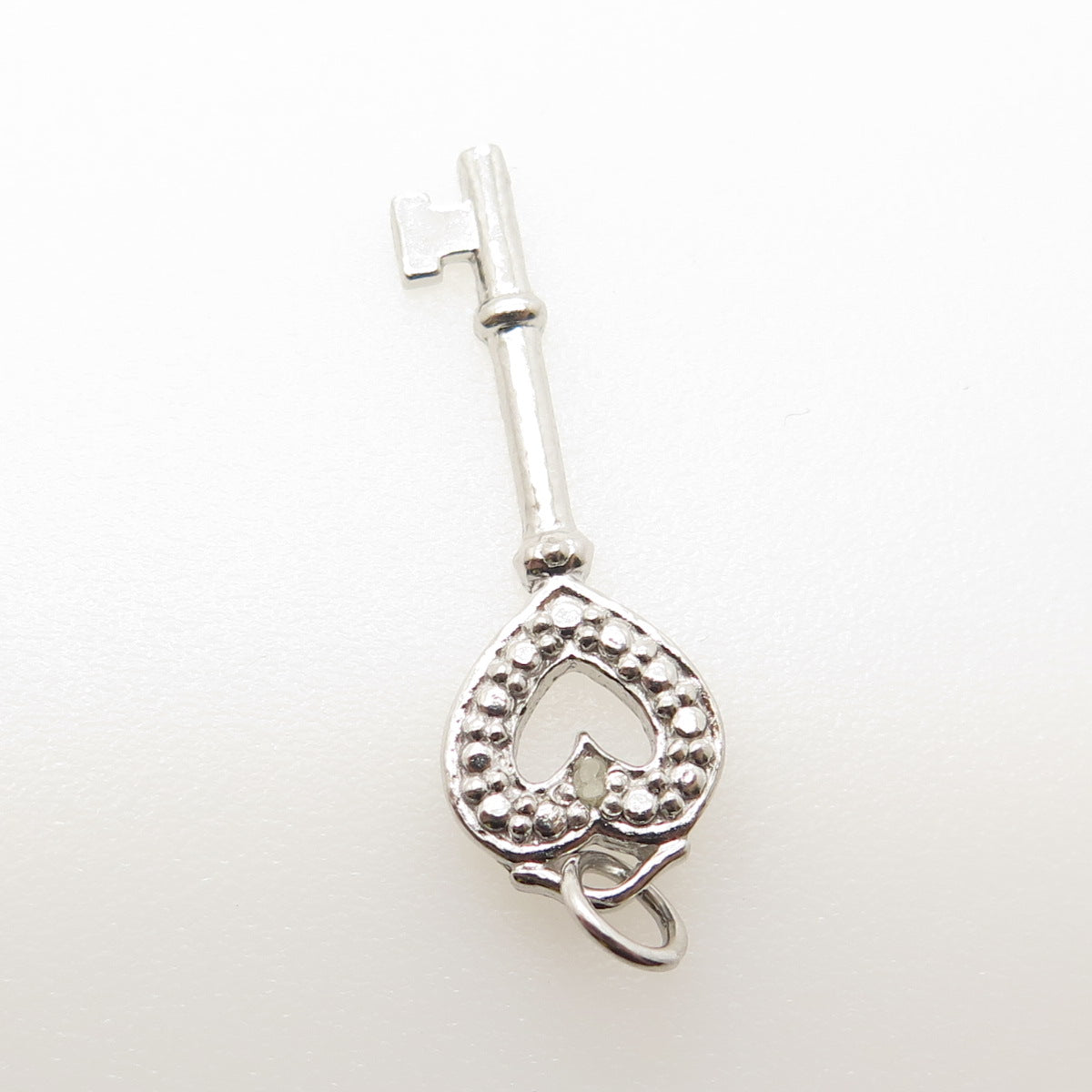 925 Sterling Silver Real Diamond Accent Heart Key Pendant