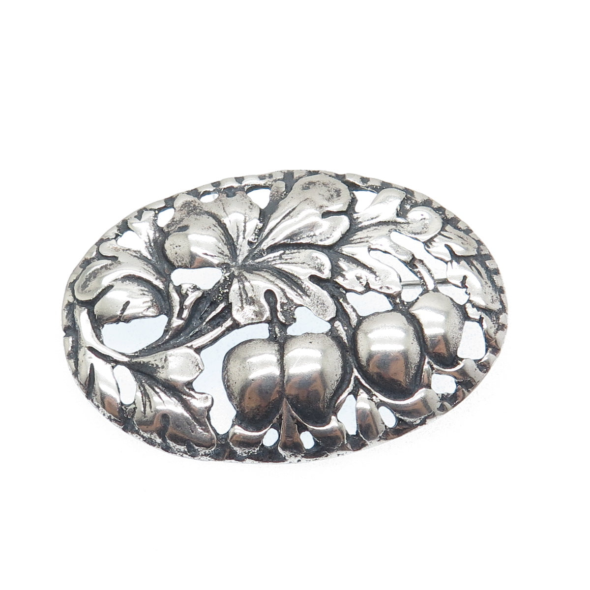 925 Sterling Silver Antique Art Deco Oak Leaf & Acorn Oxidized Pin Brooch