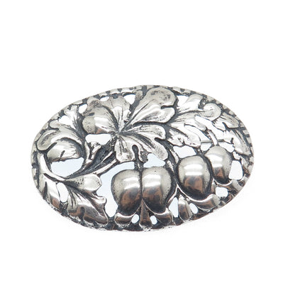 925 Sterling Silver Antique Art Deco Oak Leaf & Acorn Oxidized Pin Brooch