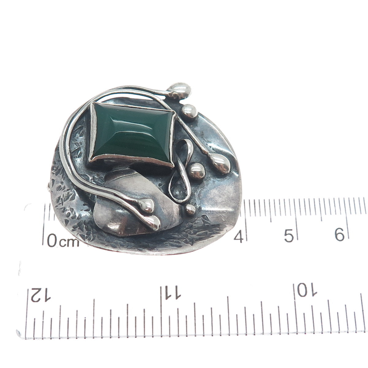 JM Joseph Masaniello Sterling Silver Vintage Real Green Onyx Leaf Brooch Pendant