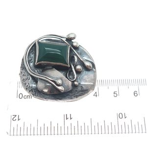 JM Joseph Masaniello Sterling Silver Vintage Real Green Onyx Leaf Brooch Pendant