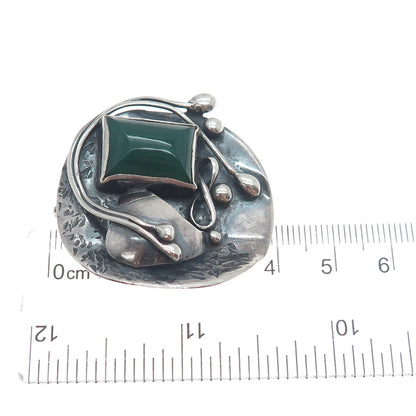 JM Joseph Masaniello Sterling Silver Vintage Real Green Onyx Leaf Brooch Pendant