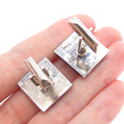 925 Sterling Silver Vintage Mexico Real Black Onyx Modernist Oxidized Cufflinks