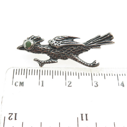 Old Pawn 925 Sterling Silver Vintage Turquoise Roadrunner Bird Tribal Pin Brooch