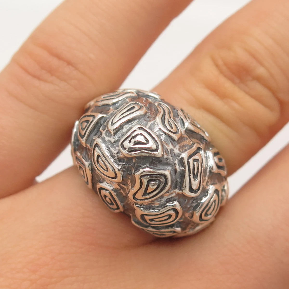 925 Sterling Silver Vintage Domed Nugget Ring Size 6.5